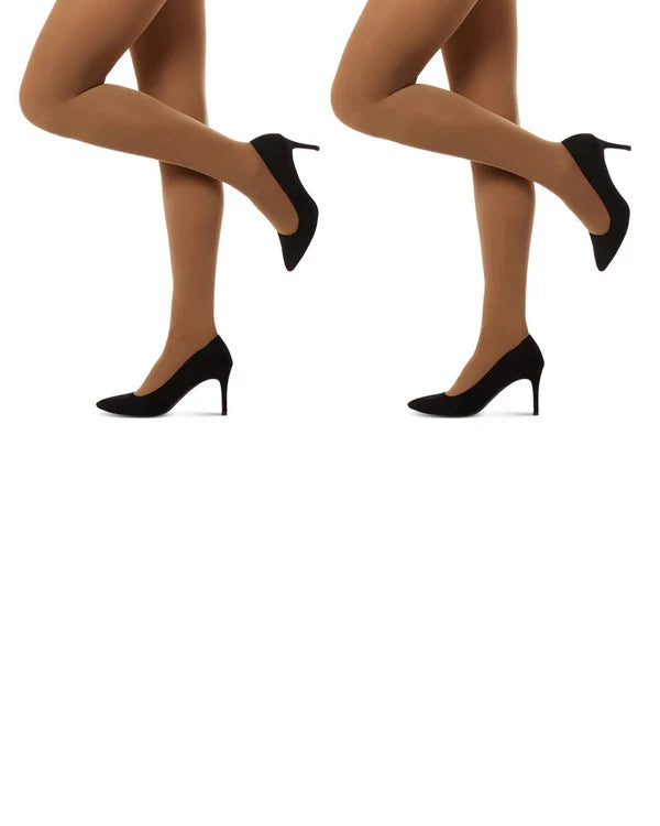 Memoi Womens 2 Pair Pack Perfectly Opaque Control Top Microfiber Tights - Mo-646